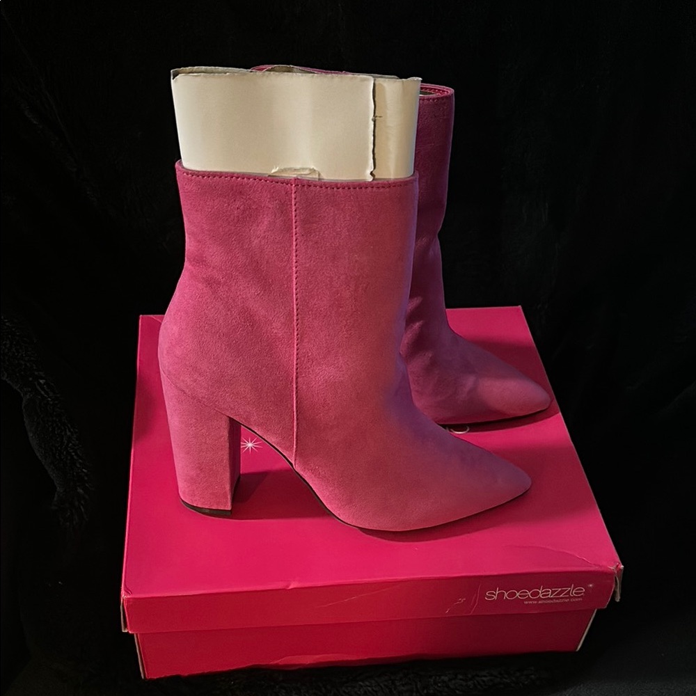 ShoeDazzle Pink Suede Ankle Boots